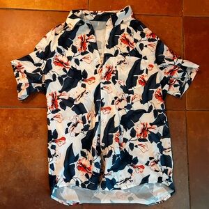 SHEIN Men's Casual Floral Shirt - Navy and Coral